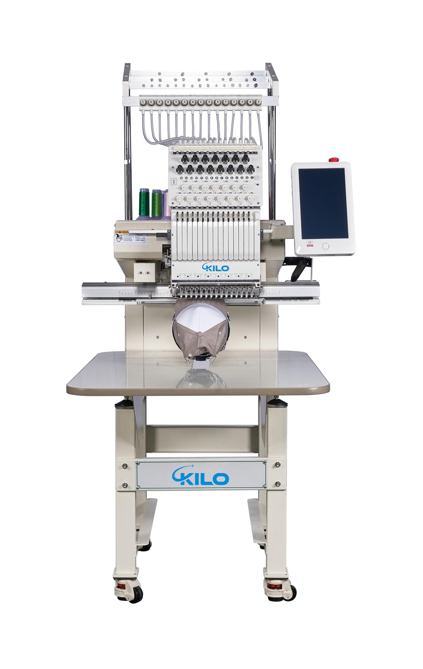 Commercial Embroidery Machine, 15 Needle Computerized Embroidery Machine, Single Head, 10 Inch Touch Screen, 13 by 19. Inch Area, For Caps Hats T Shirts And Flat Garments