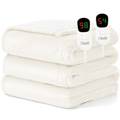 Homemate Heated Blanket Electric Throw - 50"x60" Heating Blanket Throw 1/2/4/6/8 Hours Auto-Off 10 Heat Level Over-Heat Protection Flannel Sherpa ETL Certification