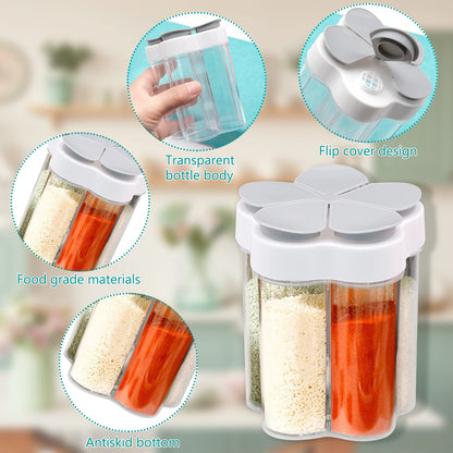 inheming 2 PCS Travel Spice Jars, 5-in-1 Seasoning Containers, Clear Plastic Condiment Bottle for Camping, Hiking, BBQ, Picnic