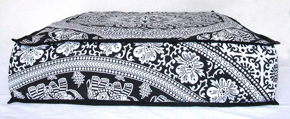 24 Black White Elephant Flower Mandala Mandala Barmeri Large Floor Pillow Cover Cushion Meditation Seating Ottoman