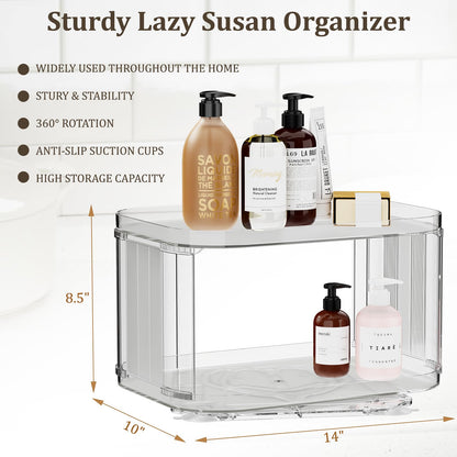2-Tier Lazy Susan Turntable Organizer for Cabinet/Countertop/Pantry/Bathroom/Coffee Bar, 12.8''Lazy Susan 360°Rotating Storage, Max Weight The Top Holds Up to 26lb (2Pack)