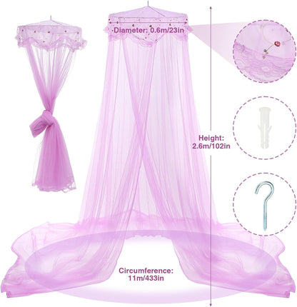 Jeteventy Bed Canopy for Girls, Princess Bed Curtain Net for Single to King Size, Quick Easy Installation (Purple)