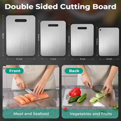 Katuchef Titanium Cutting Board - Upgraded 100% Pure Titanium Cutting Boards for Kitchen Non Toxic, Double Sided Food Grade Hygiene Non Moldy Dishwasher Safe Meat Fruit Metal Board (3PC S+L+XL)
