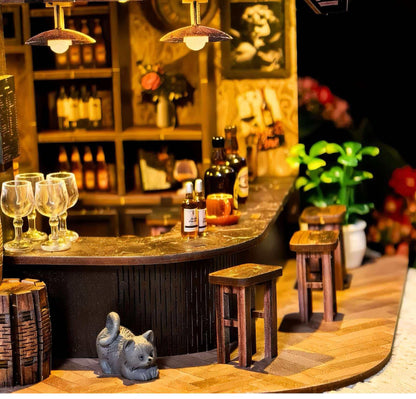 Book Nook Kit, 3D Wooden Miniature Tavern & Pub Dollhouse with LED Lights - DIY Mini House Craft Model for Adults, Birthday Valentine's Day Gift for Women Men