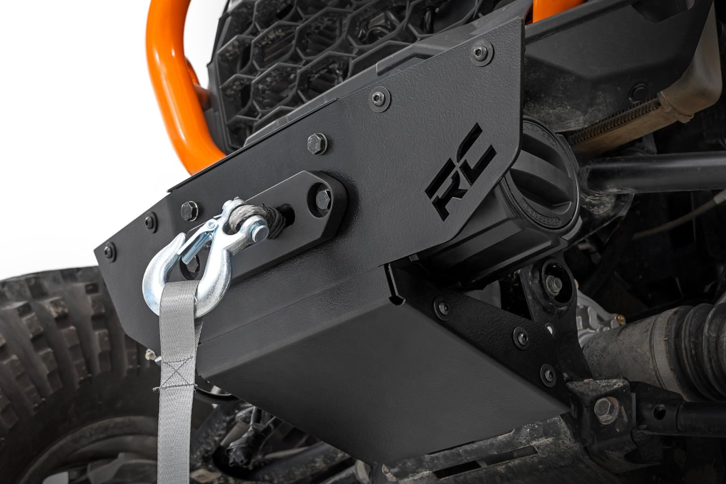 Rough Country Winch Mount with RS4500S Winch for Polaris RZR XP 1000 - Bolt-On Mounting Plate with 4500 LB Synthetic Rope Winch