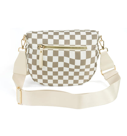 Spacious Checkered Nylon Crossbody Bag Bum Bag Checkered Handbags Wallets for Women