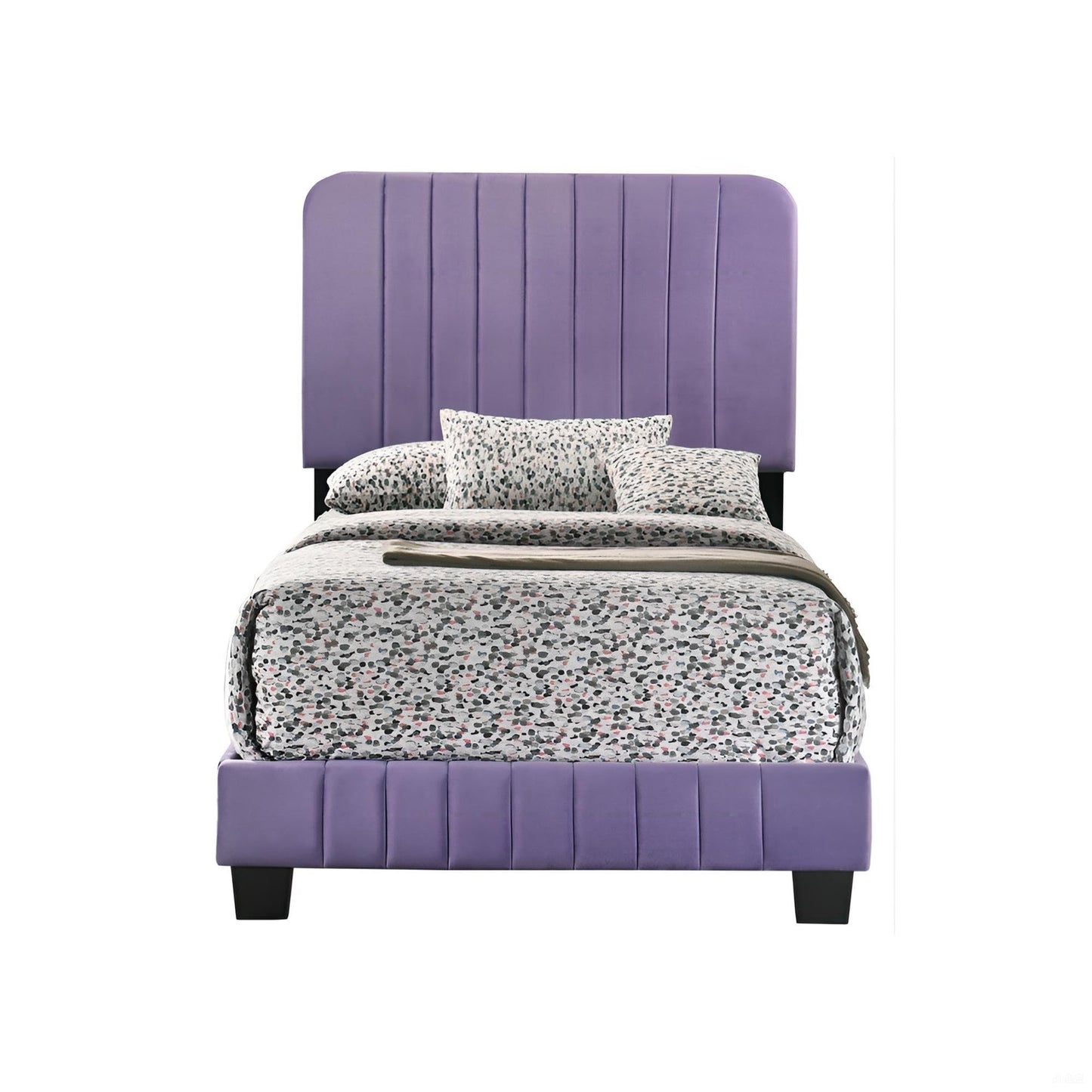 GDFStudio Contemporary Velvet Twin Size Bed with Channel Tufted Headboard, Modern Comfort Platform Bed with Wood Frame & Legs, Box Spring Required, Easy Assembly for Cozy Bedrooms,48" H Purple
