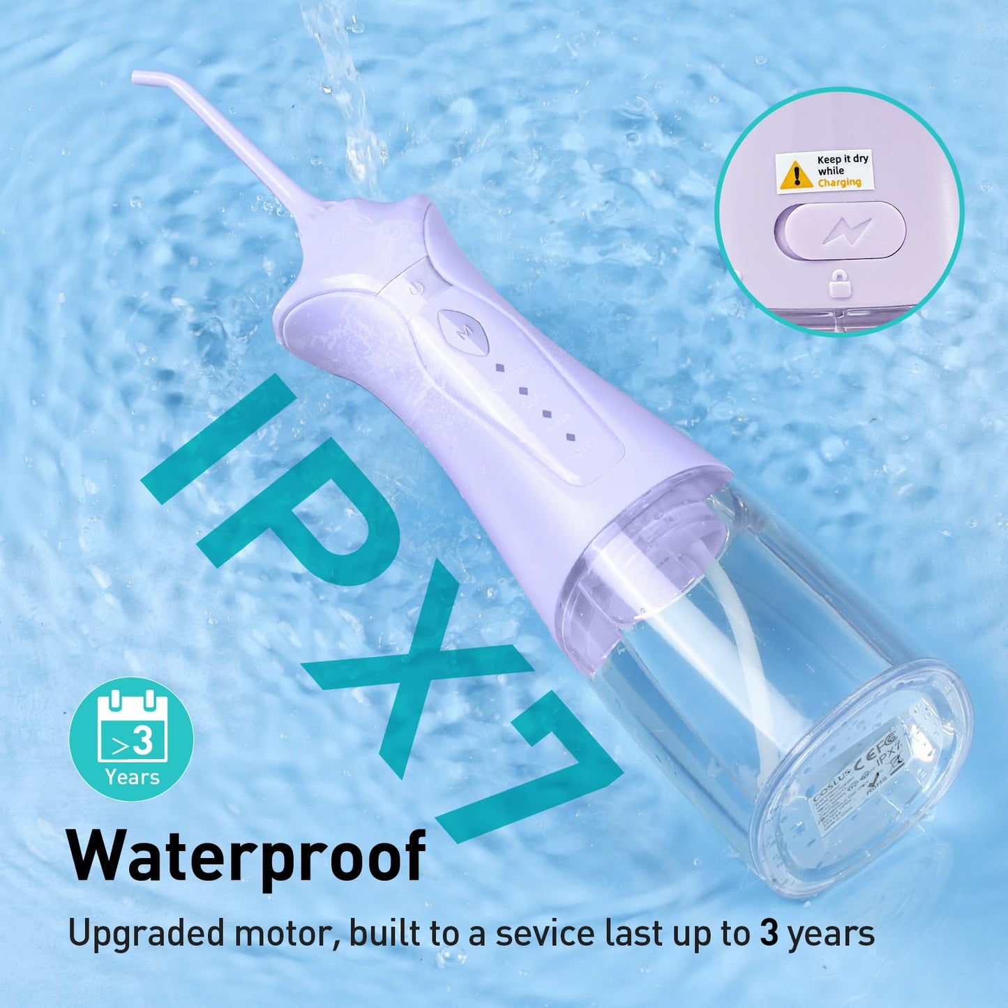 COSLUS Water Dental Flosser Pick for Teeth: 4 Modes Cordless Portable 300ML Larger Tank Water Teeth Cleaner IPX7 Waterproof Flossing Cleaning Picks for Home Travel Black C30(FC5360)