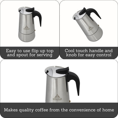 IMUSA USA B120-22062M Stainless Steel Stovetop Espresso Coffeemaker 6-Cup, Silver