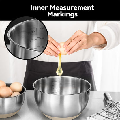 KITEISCAT Stainless Steel Mixing Bowls with Lids – Set of 5 Large Nesting Metal Bowls for Kitchen, Baking, Cooking, Food Prep & Storage, Non-Slip Base, Dishwasher Safe,Khaki