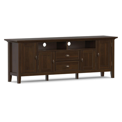 SIMPLIHOME Redmond TV Stand - 72 inch Wide Solid Wood Media Console in Brunette Brown, Transitional Entertainment Center for Living Room for TVs up to 80 Inches with Drawers and Cable Management