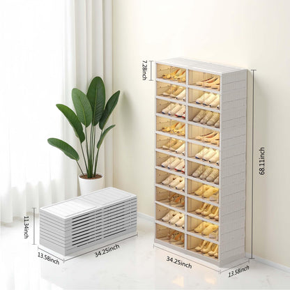 ZENTOBAX 10-Tiers Shoe Rack Organizer with Doors, Foldable Storage Cabinet Holds 40 Pairs, Stackable Plastic Shelf for Closet, Entryway, Living Room, Collapsible Easy Assembly Large