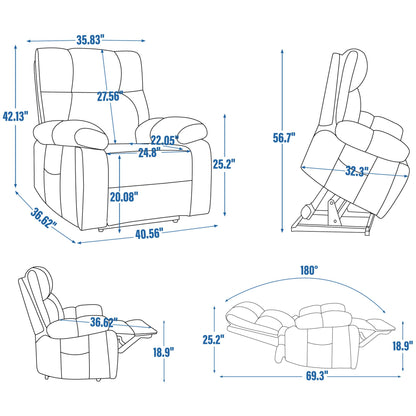 RHHVVR Oversized Power Lift Recliner Chair for Adults, Large Electric Lift Recliners with Massage Heating, Medium-Firm Electric Lay Flat Reclining Chair Sofa for Living Room, Chenille Brown
