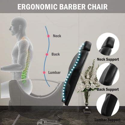 Tythical Salon Chair for Hair Stylist, Reclining Barber Salon Chair with Heavy Duty Hydraulic Pump, 360 Swivel Styling Braiding Hairdresser Chairs for Home Barbershop, Black Sliver