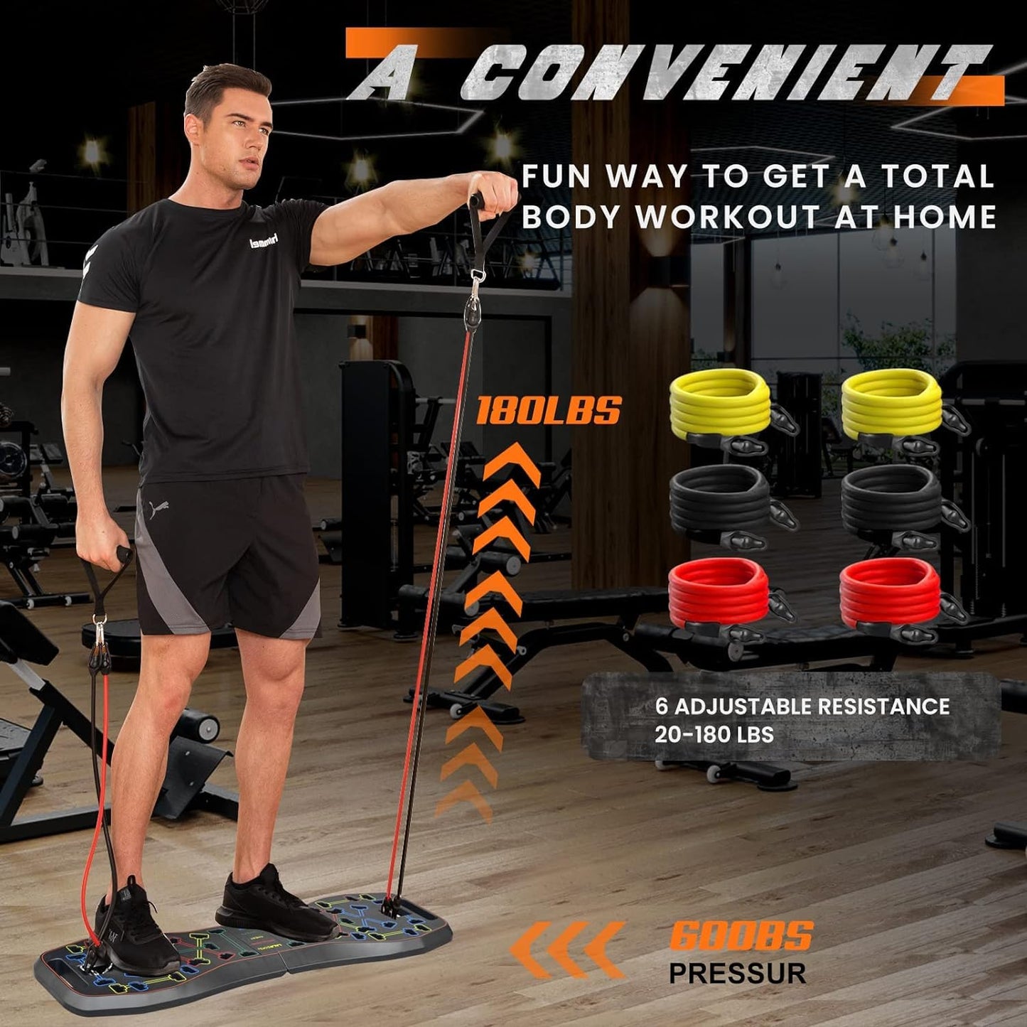 LALAHIGH Push Up Board,36 in 1 Home Gym Equipment with Ab Roller Wheel & Resistance Bands, Portable Foldable Workout Board for Full Body Strength Training Men Women