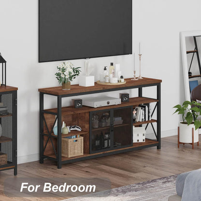 BON AUGURE Tall TV Stand for TVs up to 65 Inch, Industrial Wood Entertainment Center with Storage Cabinet, Farmhouse TV Media Console for Living Room and Bedroom (32 Inch High, Rustic Oak)