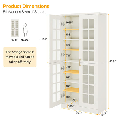 Tribesigns Tall Shoe Cabinet with Doors, 8-Tier Shoe Storage with Adjustable Shelves, Modern Shoe Organizer Shoe Rack Cabinet for Entryway, Hallway, Closet, Living Room, White
