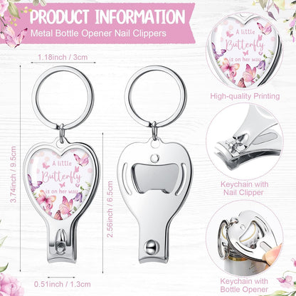 25 Sets Wesiti Baby Shower Favor for Guests Butterfly Keychain with Nail Clipper and Bottle Opener Thank You Tag Card