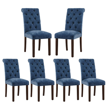 COLAMY Button Tufted Dining Chairs Set of 6, Parsons Upholstered Fabric Dining Room Chair Kitchen Chairs with Wood Legs and Padded Seat, Blue