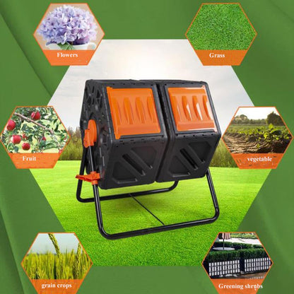 Kitchen Compost Bin, Outdoor Dual Chamber Compost Bin, 31 Gallon Rotating Composter Tumbling with 2 Sliding Doors and Aeration System, Garden Compost Tumbler, BPA Free ,Indoor Compost Bin with Lid ( C