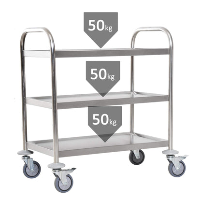 GenSDH Trolley Movable Hand Trucks Large Stainless Steel Utility Cart,3 Tier Rolling Kitchen Service Cart,Catestorage Trolley with Locking Wheels for Hotels Restaurant