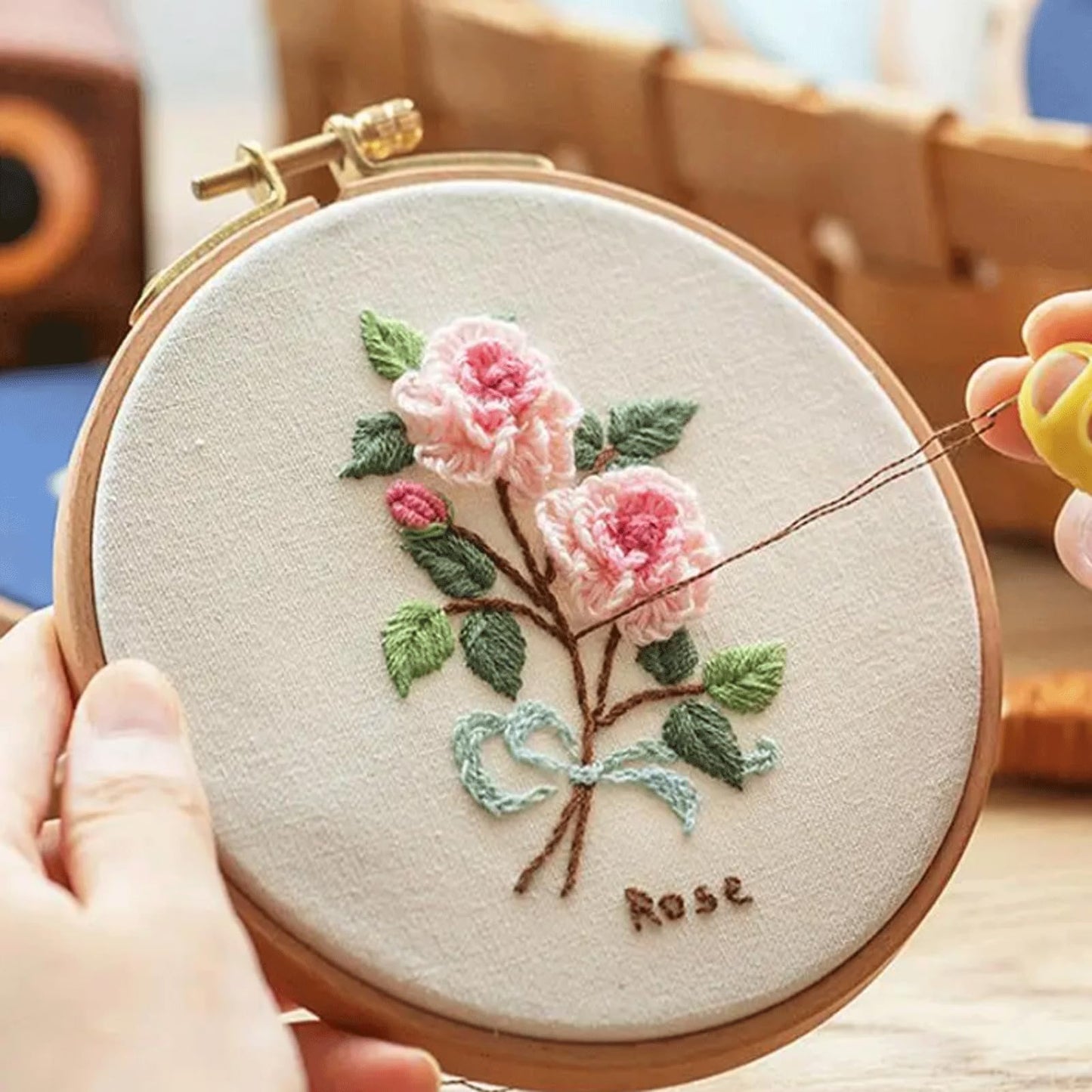 KRILLIQ Embroidery Stand Wooden Large Embroidery Hoop Set of 10 Circle Embroidery Frame Cross Stitch Scroll Frame for Quilting Needlepoint Needlecraft