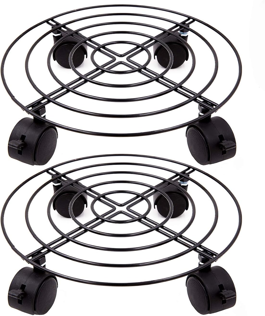 2 Packs 10.6 110Lbs 360 KINJOEK In Metal Plant Stand with Wheels, Load Max Round Flower Pot Plant Caddy Outdoor