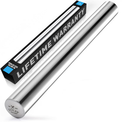 Zulay Kitchen 15.9 inch Professional Stainless Steel Rolling Pin - Lightweight Metal French Rolling Pin - Perfect for Baking, Fondant, Pizza Dough Roller, Dumpling