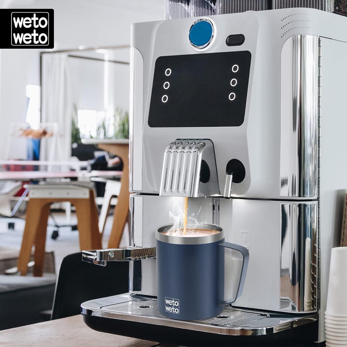 14 oz WETOWETO Coffee Mug, Vacuum Insulated Camping Mug with Lid, Double Wall Stainless Steel Travel Tumbler Cup