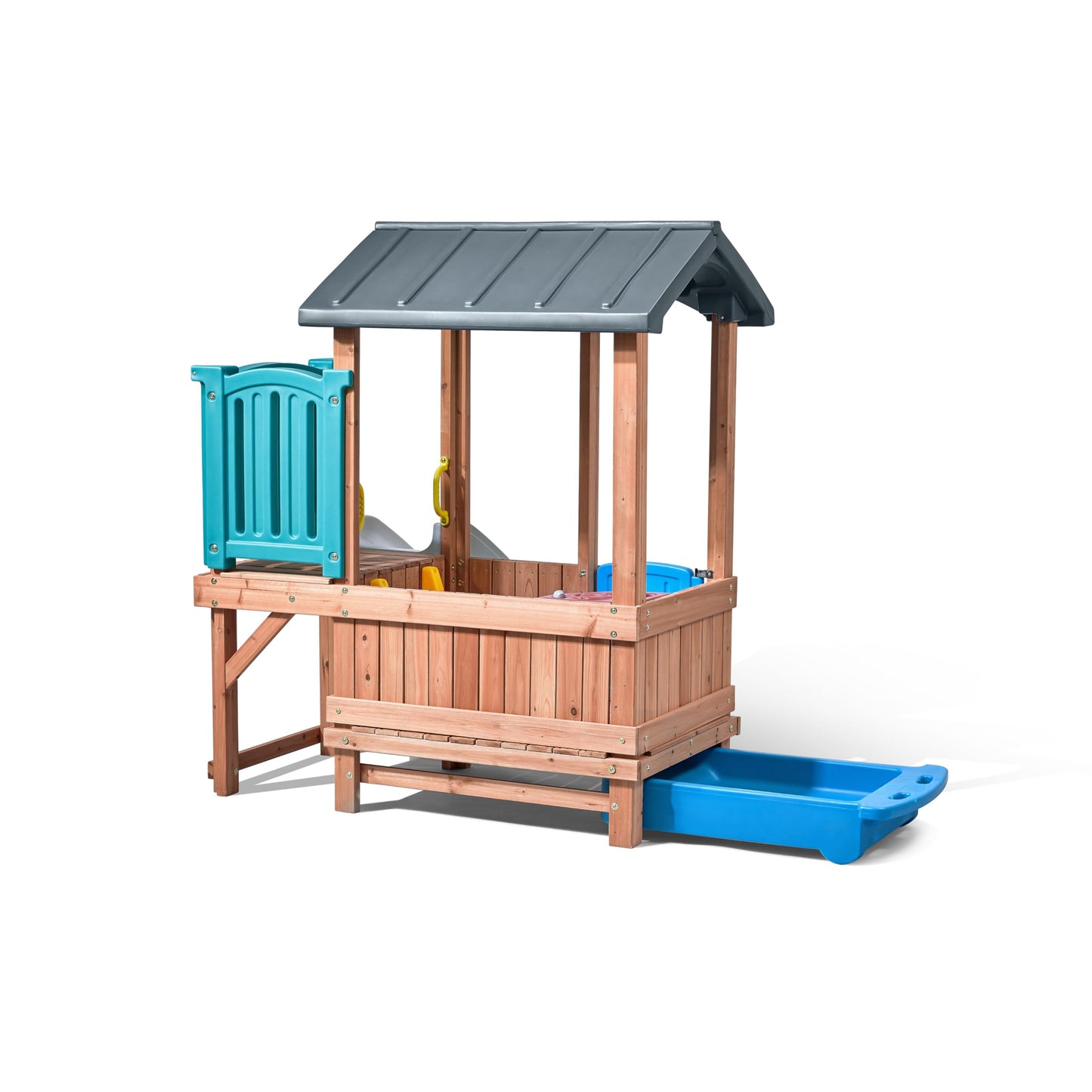 Step2 Woodland Adventure Playhouse & Slide, Kids Outdoor Playset, Backyard Playground Set, Swings, Storage Drawer, Made of Wood & Durable Plastic, Outside Jungle Gym, for Children 3-8 Years Old