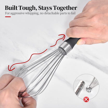 Lilybeam Small Whisk: Stainless Steel 9in Wire Balloon Wisk Kitchen Egg Whisker Heavy Duty Hand Mixer for Cooking Baking Whipping Blending Mixing Stirring Sauce, Flour, chocolate (Black)