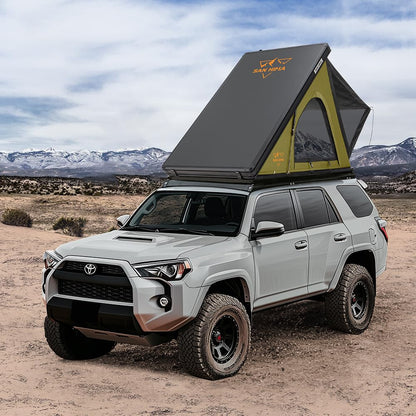 Sanhima Rooftop Tent Hard Shell - Hotham Lite Overland Aluminium Roof Top Tent 4.56" Slimline, w/Tri-Color LED Strip Light & 1.97” Thick Mattress, for Car SUV Truck Camping, 2-3 People (Army Green)