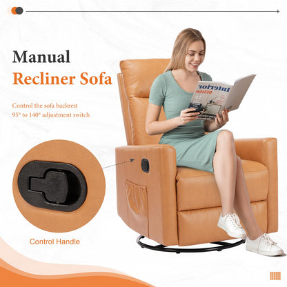 Sweetcrispy Recliner Chair, 360 Swivel Rocker Chair for Adults, Glider Rocker Recliners, Nursery Chairs for Living Room, High Back, Upholstered Deep Seat, Classical Brown