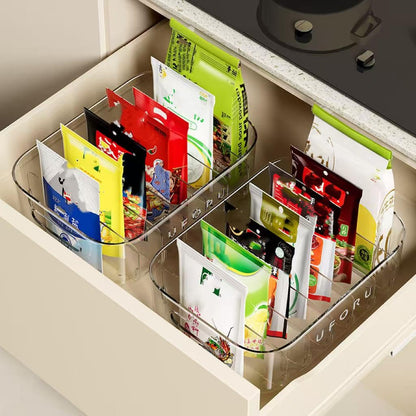 Reflygen Kitchen Organiser,Multi-Compartment Spice Packet Storage Box Suitable For Kitchen,Fridge And Spice,Tea Bag,Seasoning Packet Storage(Transparent)