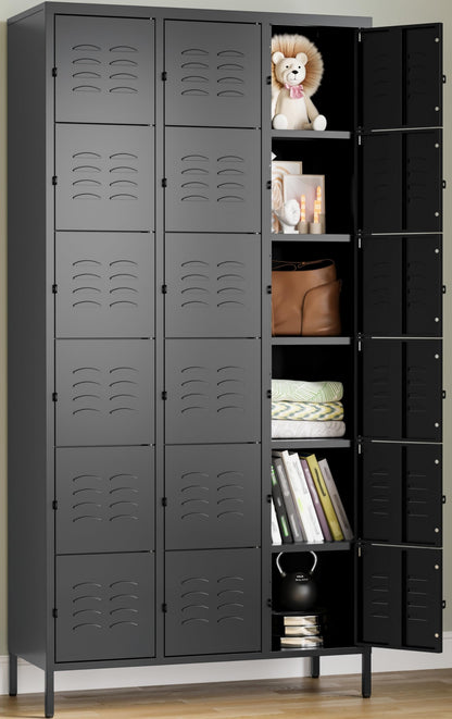 SISESOL Metal Lockers for Employees,Lockable Storage Locker with Shelf,Large Lockers for Storage with Leg,Gym Locker,Steel Employee lockers for Home Office School Gym Garage (Black,18 Door)