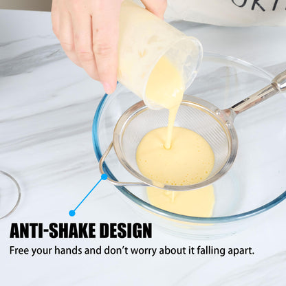 Stainless Steel Fine Mesh Strainer Set (3 Sizes 12/14/18cm, 40 Mesh) – 304 Food Grade, For Pasta, Rice, Flour & Tea – Reinforced Handle, Hook Rest, Heat-Safe Grip, Dishwasher Safe