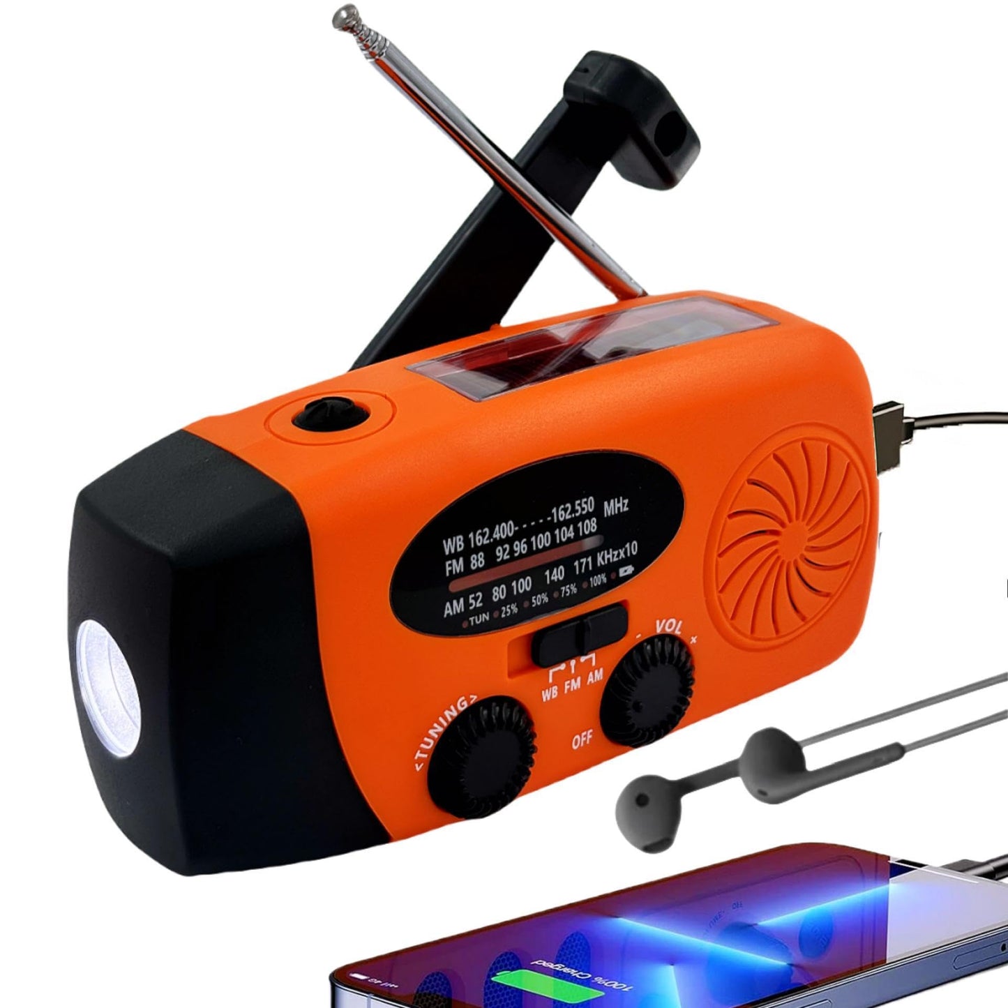 7400mWh Weather Emergency Radio, Portable Solar AM/FM/NOAA Hand Crank Radio, Cell Phone Charger with SOS, 1W LED Flashlight, Headphone Jack, Power for Emergency Preparedness (2000mAh Orange)