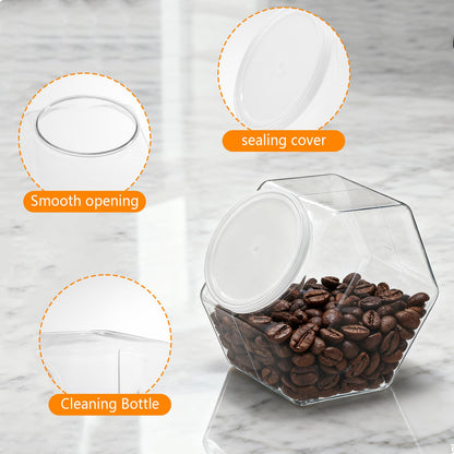 4 Pack Plastic Candy Jars with Lids Hexagon Cookie Jars Kitchen Counter Candy Bar Containers Acrylic Clear Containers for Buffet Storage Display Dog Treat Laundry Pod Buffet Craft Kitchen Storage