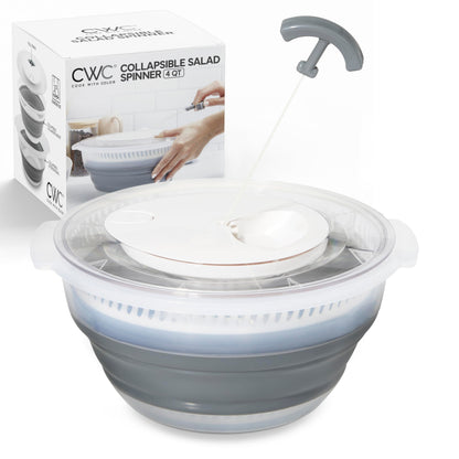 COOK WITH COLOR Collapsible Salad Spinner - 4 QT Space Saving Lettuce Dryer with Folding Collapsible Colander Great for Washing and Drying Fruit and Vegetables (Grey)