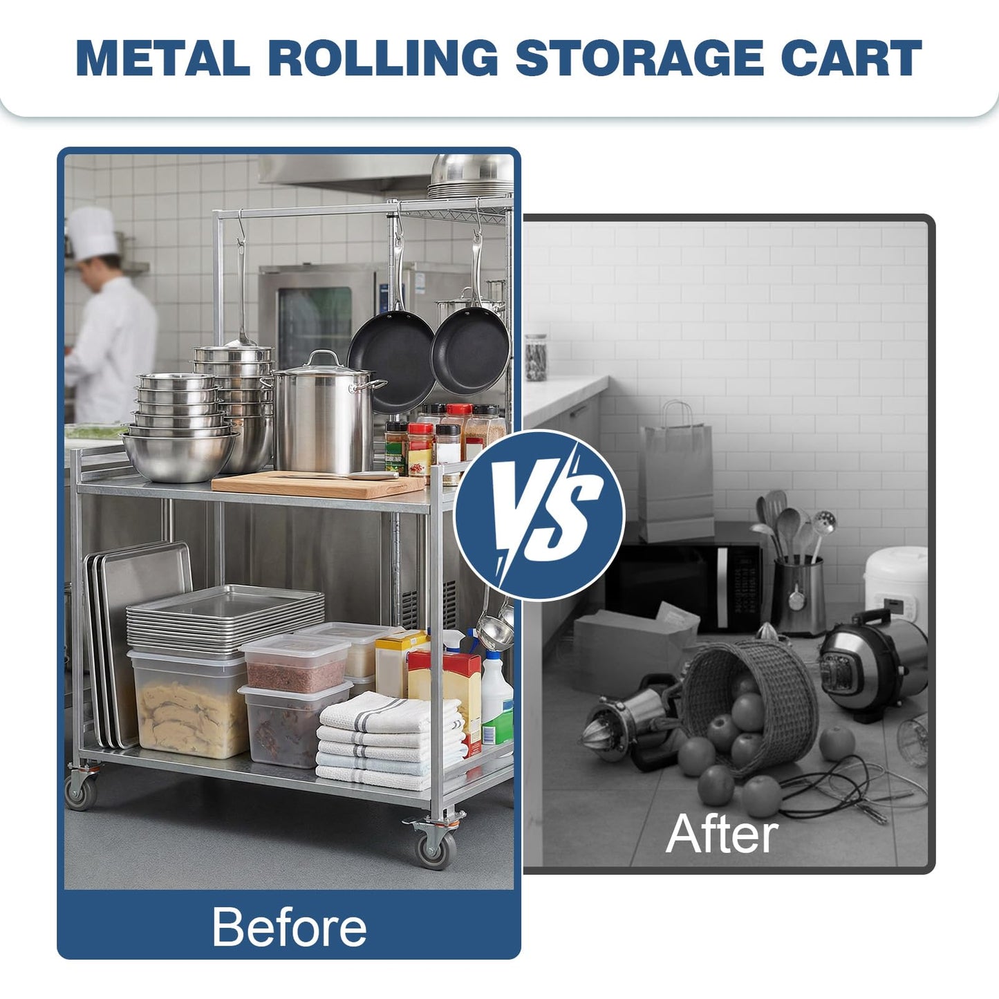 Generic 2-Shelf Utility/Service Cart Metal Storage Carts with Wheels 660lbs Capacity with Handle for Warehouse/Garage/Cleaning/Manufacturing