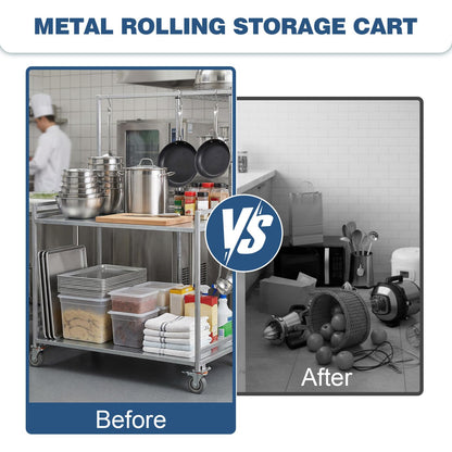 Generic 2-Shelf Utility/Service Cart Metal Storage Carts with Wheels 660lbs Capacity with Handle for Warehouse/Garage/Cleaning/Manufacturing