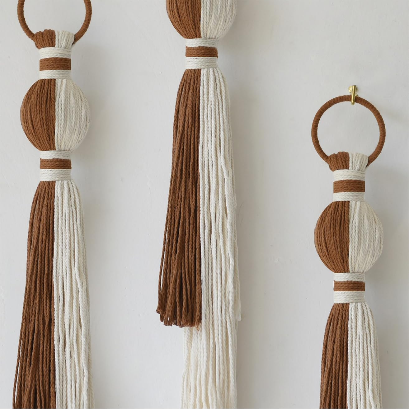 IOWER 2Pcs Macrame Wall Hanging Boho Home Decor Fiber Art with Sphere Knots Tassels Handmade Yarn Art for Bedroom Living Room Office Entryway