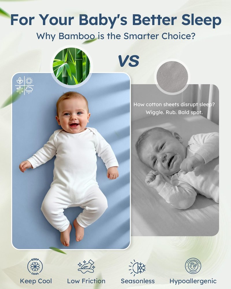 Yoofoss Baby Crib Sheets Viscose Derived from Bamboo, 2 Pack Fitted Crib Sheet for Girls Boys, Soft and Breathable Toddler Bed Sheets for Standard Crib and Toddler Mattress 52x28in