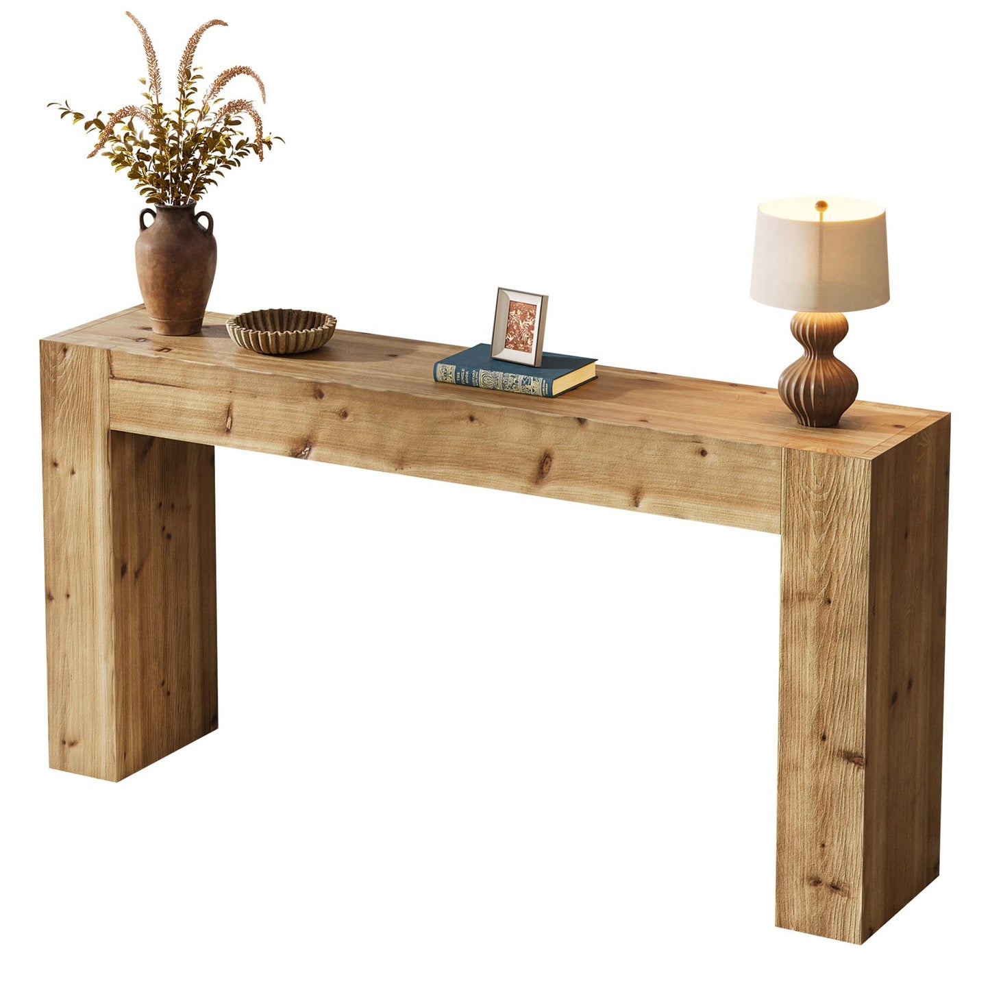 Tribesigns 63-Inch Solid Wood Console Sofa Table, Farmhouse Long Entryway Table Behind Couch for Living Room, Entrance, Hallway, Foyer, Easy Assembly (Light Brown)