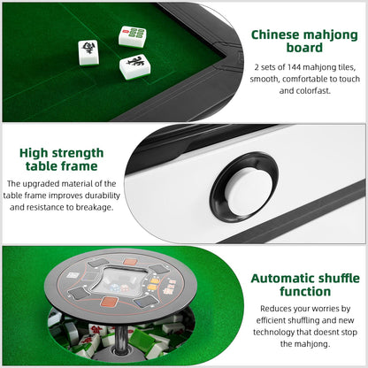 TREZHILU Chinese Mahjong Table Automatic,No Numbered Tiles,with 2 Sets of 42mm 144 Tiles,Automatic Mahjong Table Suitable for Home & Outdoor Leisure, Gifts for Chinese Players