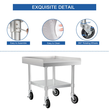HARDURA Stainless Steel Equipment Stand Metal Prep Table with Casters 30"X 24" NSF 430 for Commercial Food Prep