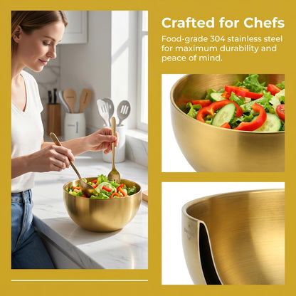 Cabilock Stainless Steel Gold Mixing Bowls 2pcs Gold Salad Bowls for Salads Fruits Noodles Rice 6 Inch Metal Serving Plates for Mixing, Cooking, Baking, Prepping