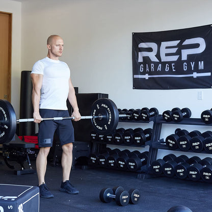 REP Urethane Coated Dumbbell Set - 5-75 lb with 3-Tier Rack
