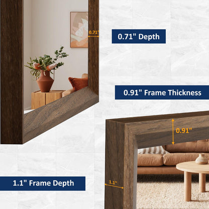 WEER Walnut Framed Mirror for Bathroom, 55x30 Inch Wall Mounted Mirror, Wood Grain Framed Vanity Mirror, Farmhouse Bathroom Mirror, Tempered Glass, Vertically or Horizontally, Anti-Rust