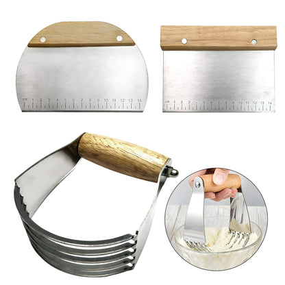 AACGIN 3 PCS Dough Pastry Cutter Scraper Blender Set with Stainless Steel Blades and Comfortable Wood Handle for Biscuit Butter Pie Nut Crust Kitchen Baking Supplies